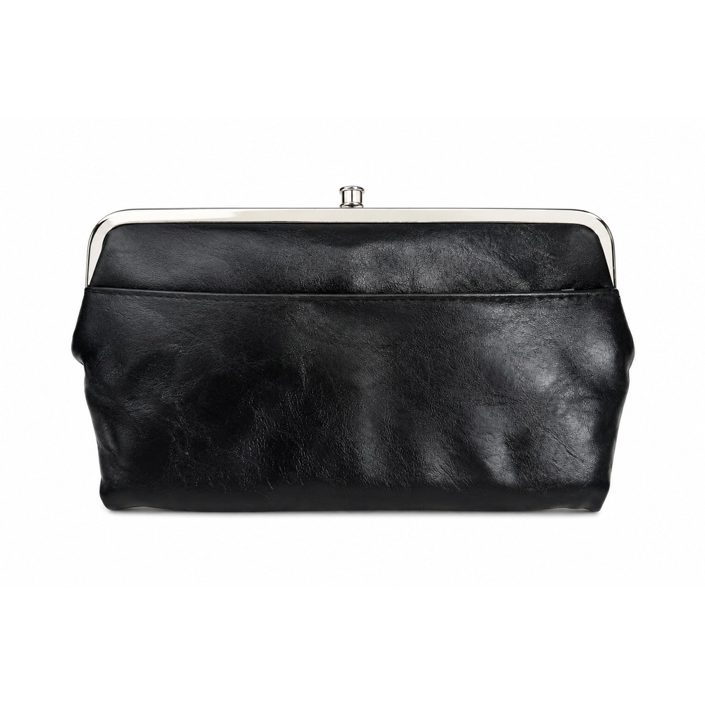 Kiss Lock Lauren Clutch Wallet Double Frame Black Vegan Faux Leather Iconic